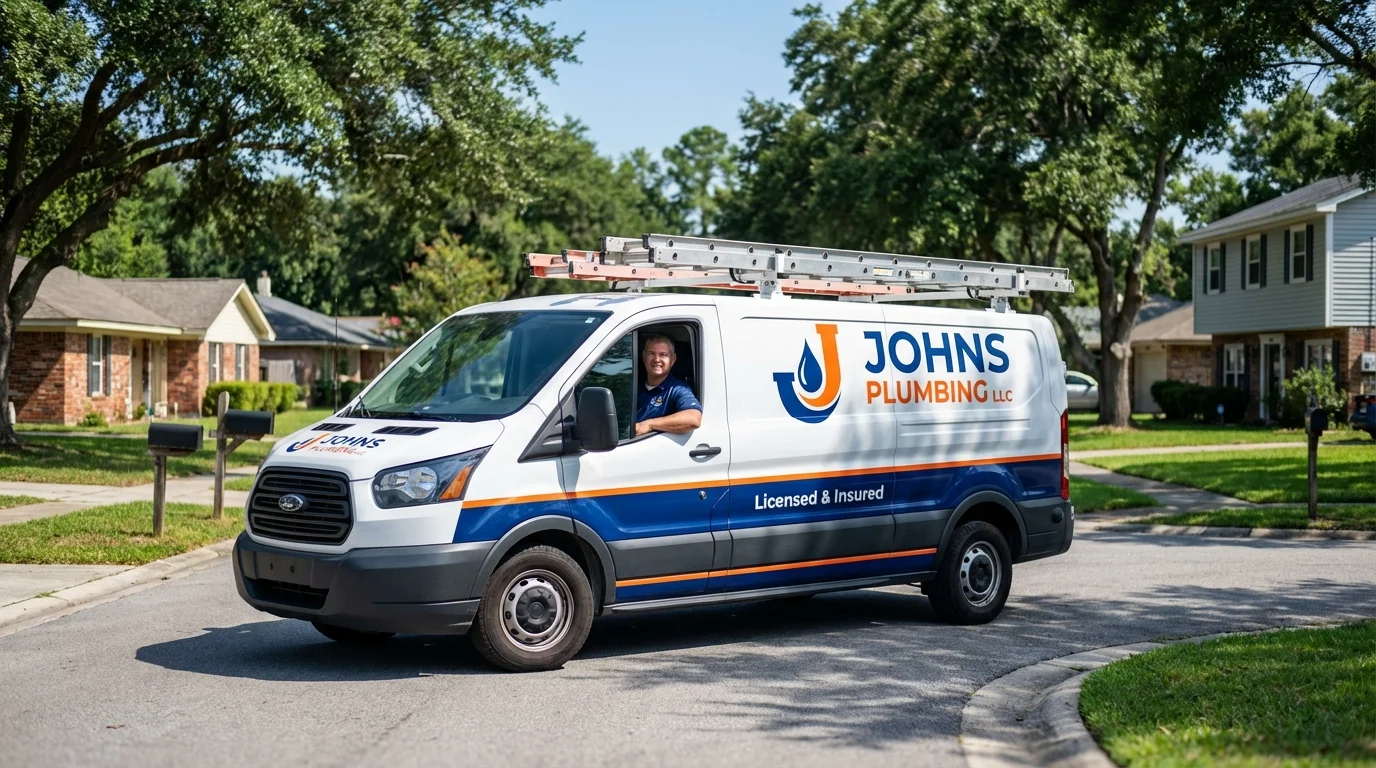 Johns Plumbing LLC service van in Twin City, GA