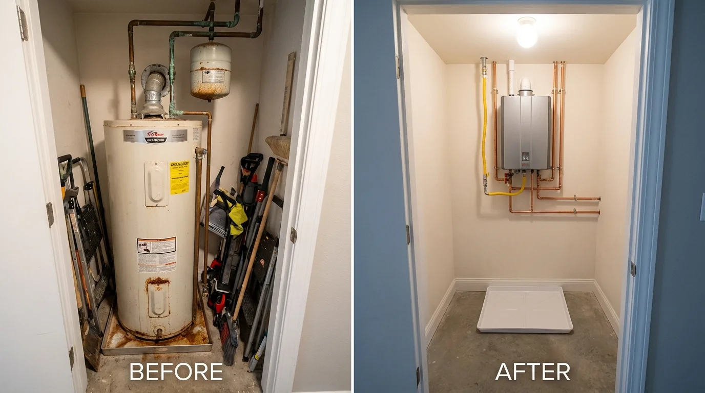 Tank water heater versus wall-mounted tankless unit comparison for Twin City, GA homeowners