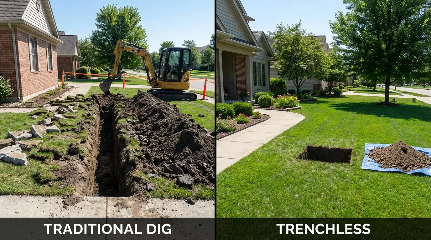 Trenchless sewer repair with minimal yard damage versus traditional excavation in Twin City, GA